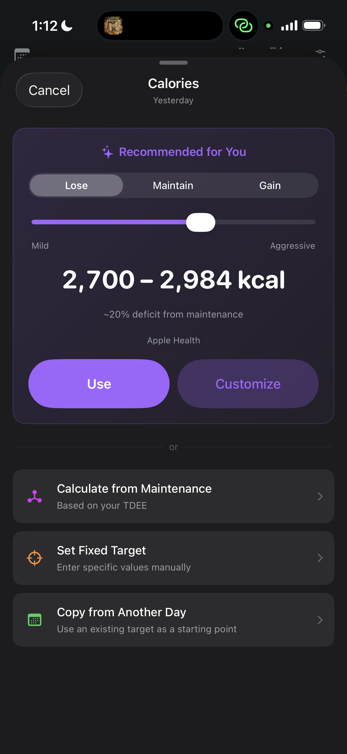 Personalized calorie recommendation