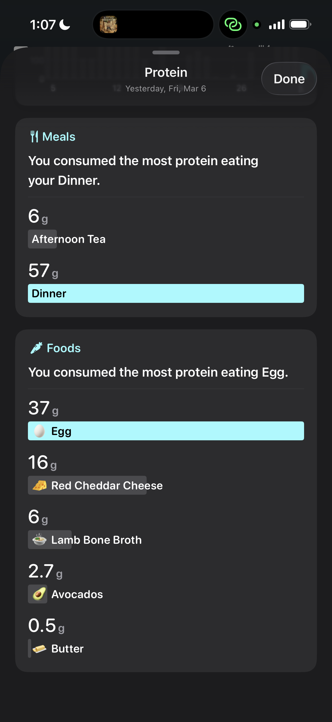 Meal and food breakdown